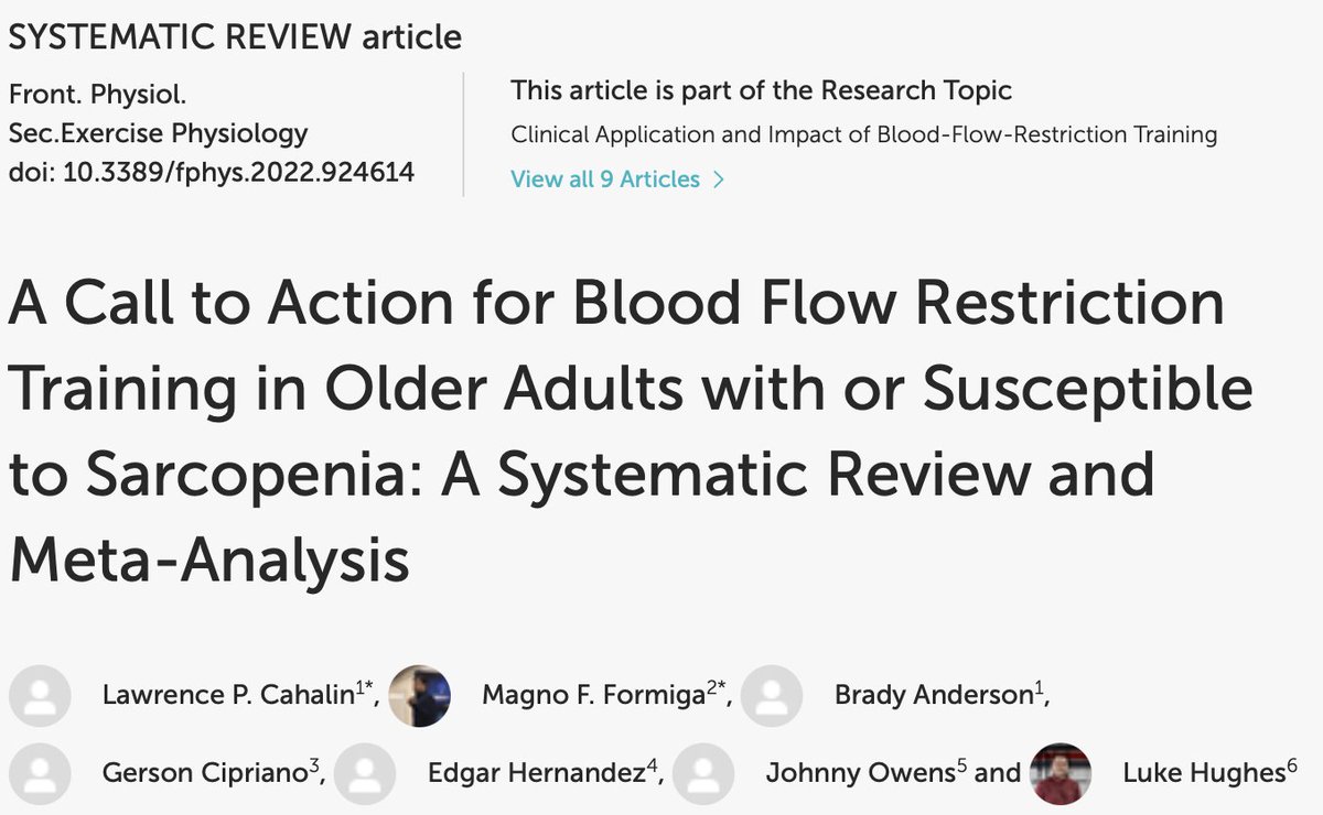 Nice to see this paper accepted today in @FrontPhysiol with Larry Cahalin et al. @univmiami @Columbia and @johnnyowensCFI Review of BFR in sarcopenia - What's missing in the current evidence? frontiersin.org/articles/10.33…