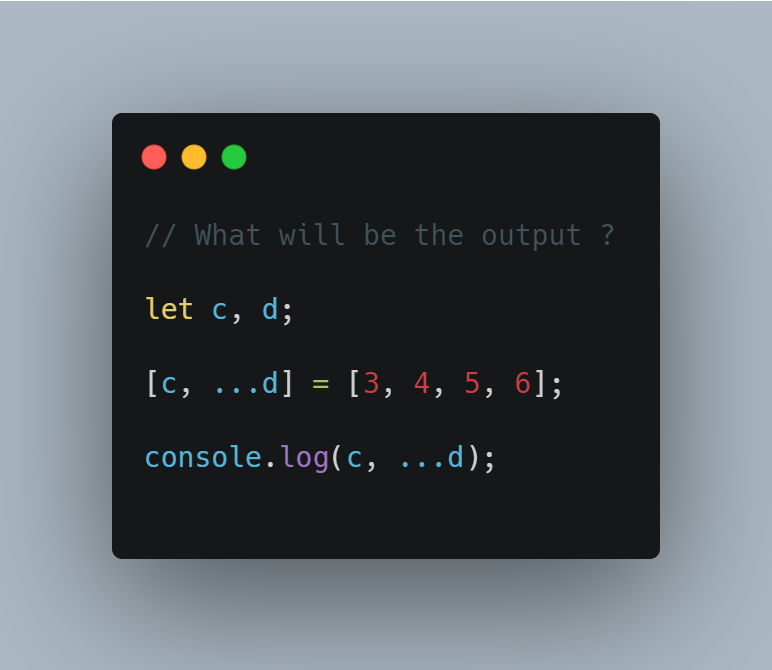 theresources_'s tweet photo. What will be the output??

#javascript #100DaysOfCode #developers #webdevelopment #javascript30 https://t.co/IXDU5u3vjI