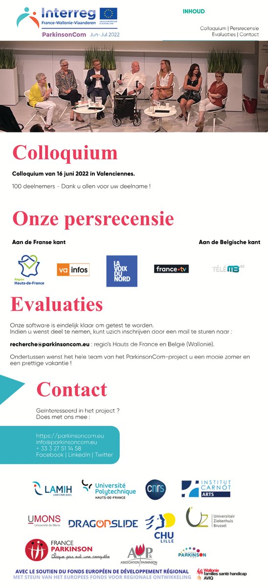 parkinson_com's tweet photo. 👉📖🤓Hier is onze nieuwsbrief nr. 21 / juni juli 2022
#uphf #UMONS #dragonslide #vlaamseparkinsonliga #Aviq #Interregfwvl #FEDER #franceparkinson #lamih #CNRS #institutcarnot #chulille #uzbrussel #associationparkinson #insahautsdefrance https://t.co/WRCAelQL99