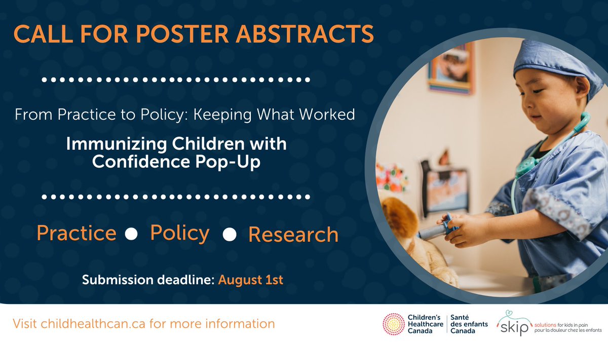 ChildHealthCan's tweet photo. Do you have innovative or creative work you want to showcase in our poster hall? Our #Call4Abstracts is now open for work in #Policy, #Practice, #Research. Submissions are accepted until August 1 https://t.co/hgxNrQjZlM
#Covid19 #Immunizations #VaccinesCauseAdults https://t.co/eef6UKntpX