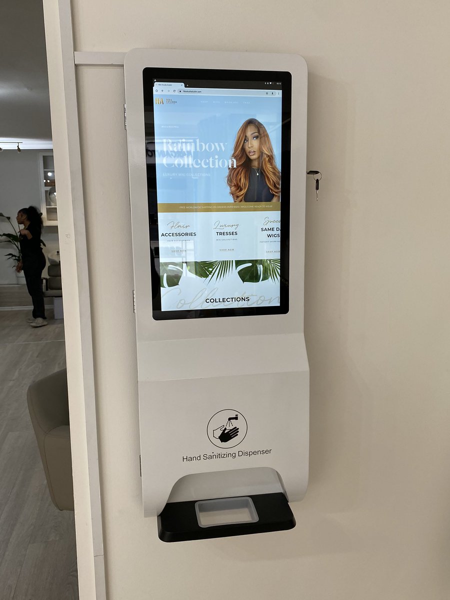 AviplusIrl's tweet photo. Nice combo of #digitalsignage from Aviplus for #hairsalons 43โ #windowscreen & 21โ #touchscreen wall mount kiosk & hand sanitiser allowing customers to browse their website! #clever #simple #budget Get in touch if youโre thinking digital signage! #installation #Dublin #Digital https://t.co/mxGXGNulXy