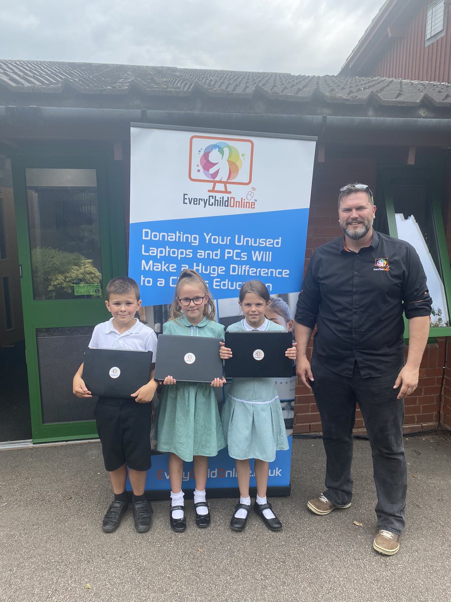 Ryedene's tweet photo. A massive thank you to @EverychildUK for the generous donation of 33 laptops and 12 PCs to support our children’s learning in school! Please consider donating any equipment you no longer need to this incredible charity! #everychildonline #ITFullCircle https://t.co/YIQud8QDuD