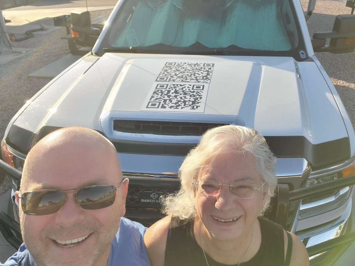 It's time once again to haul the RV across Arizona & New Mexico on our way to Texas with both the #EICAR #antivirus test string and the #Log4Shell PoC QR code magnets on the hood & door of the truck. We sometimes must pull into truck weigh stations due to the huge RV!