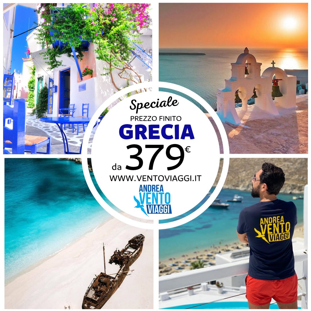 vento_viaggi's tweet photo. GRECIA Settembre ☀ https://t.co/0OP1thJvp3 
SKIATHOS 399€ 06/13 Sett
CEFALONIA 399€ 07/14 Sett
RODI 379€ 08/15 Sett
KOS 379€ 09/16 Sett
CORFU 399€ 08/15 Sett
ZANTE 469€ 08/15 Sett
CRETA 399€ 12/19 Sett
SANTORINI 599€ 08/15 Sett
MYKONOS 689€ 02/09 Sett https://t.co/wofe06PxMF