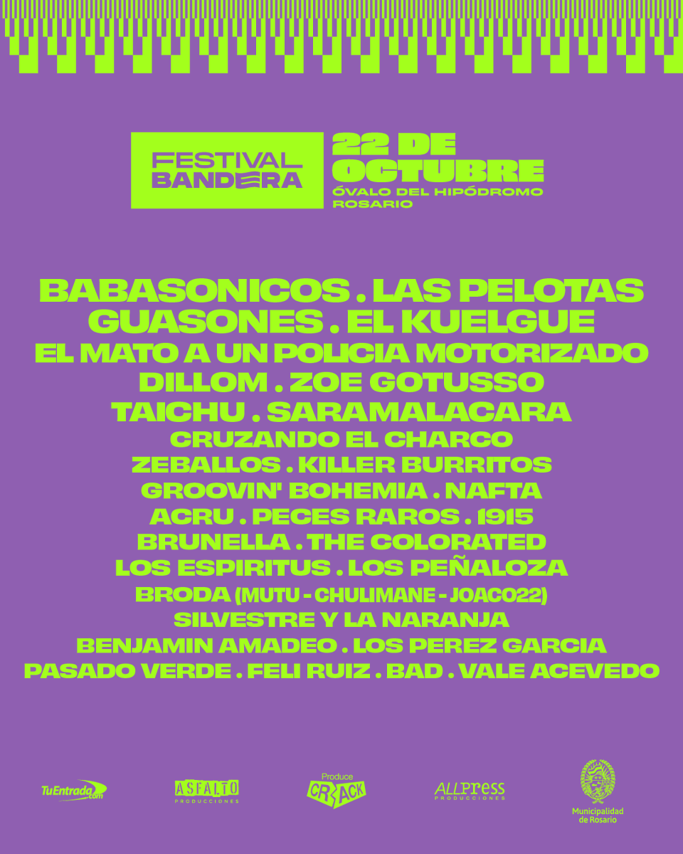 maiaprensa's tweet photo. Grilla confirmada para el FESTIVAL BANDERA!!!
🎟️ Las entradas ya se encuentran a la venta a través de https://t.co/ogcZ29VU77 y en Amadeus (Córdoba 1369 local 9, Rosario).

FESTIVAL BANDERA. 3era edición
🗓️ sábado 22 de octubre 
🏟️ Ovalo del Hipódromo (Rosario) https://t.co/55eFE7pbRh