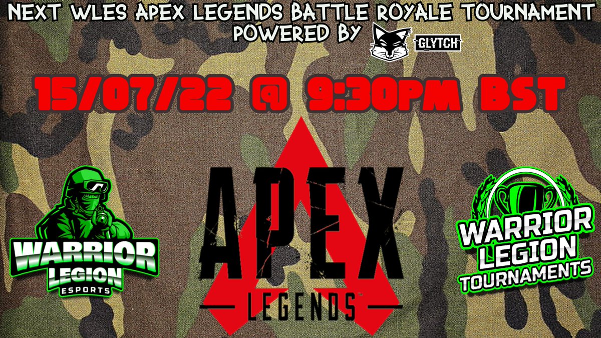Calling all Apex Legends! We are taking names for the next 
@WarriorLegionES
 Apex Tournament and it’s BR random teams and you can sign up here warriorlegiones.com/forums/topic/7… #ApexLegends #playapex #TRWfam #WarriorLegionEsports #tournament #gamer #esports #respawn #glytch #network #fun