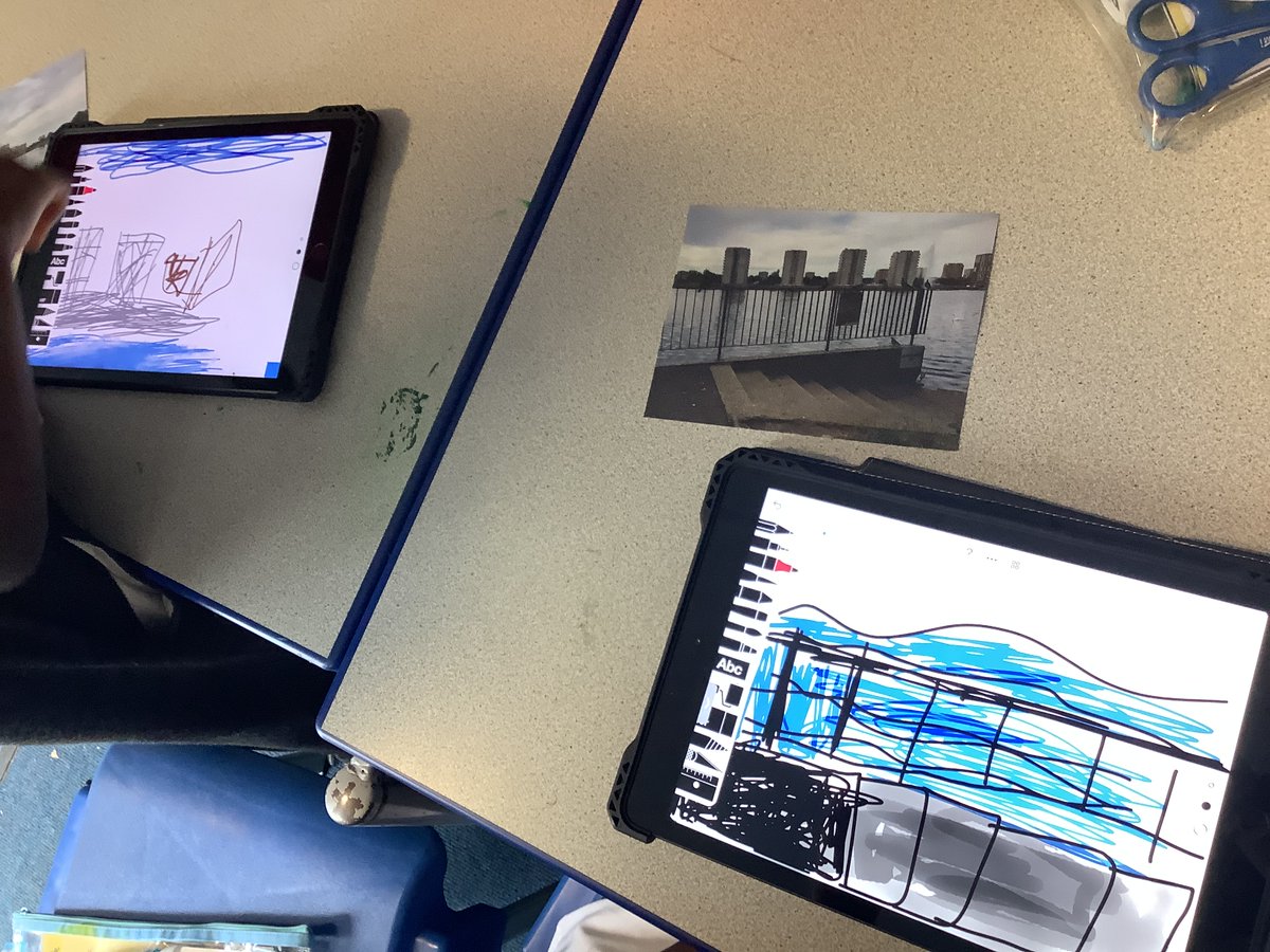 MulberryWbp's tweet photo. Using the sketches app to sketch using our new techniques that we learnt today! On our shape hunt this morning, we found different shapes all around us in Thamesmead and now we are adding these into our sketches. @willowbankpri https://t.co/Gz7kzD1STG