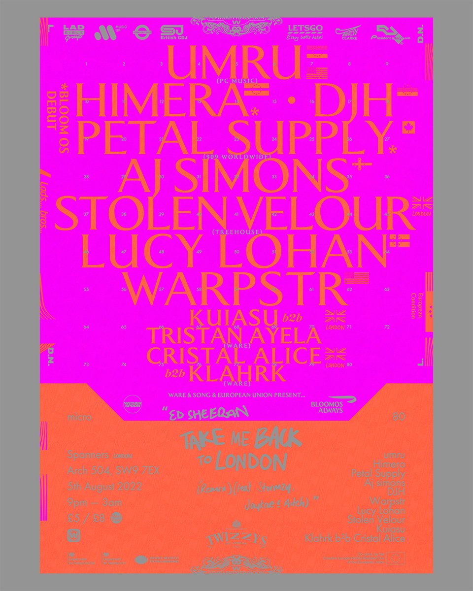 warecollective's tweet photo. WARE &amp; SONG® &amp; European Union present: micro80 'Take Me Back To London' Edition

micro80 is back for its third edition — teaming up with European Union to return to Spanners with an All Star lineup.

see you in the smoke.

Spanners
Arch 504, SW9 7EX
5th August 2022
9 — 3
£5 / £8 https://t.co/4wprAZpWHE
