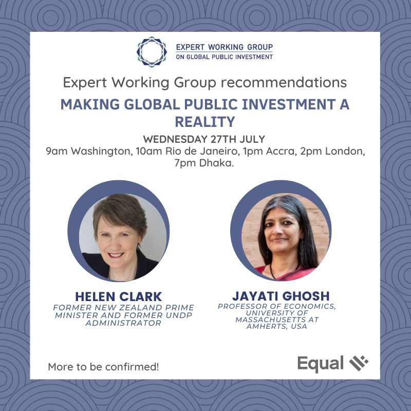 📢Building a better system: Making #globalpublicinvestment a reality. 

📅 Save the date: JULY 27th, 2022🚀 
🕙9am Washington, 10am Rio de Janeiro, 1pm Accra, 2pm London, 7pm Dhaka. 
Sign up here ➡️ bit.ly/3yBkc1o  

#GPI #SDGs #development #Agenda2030 #dignity