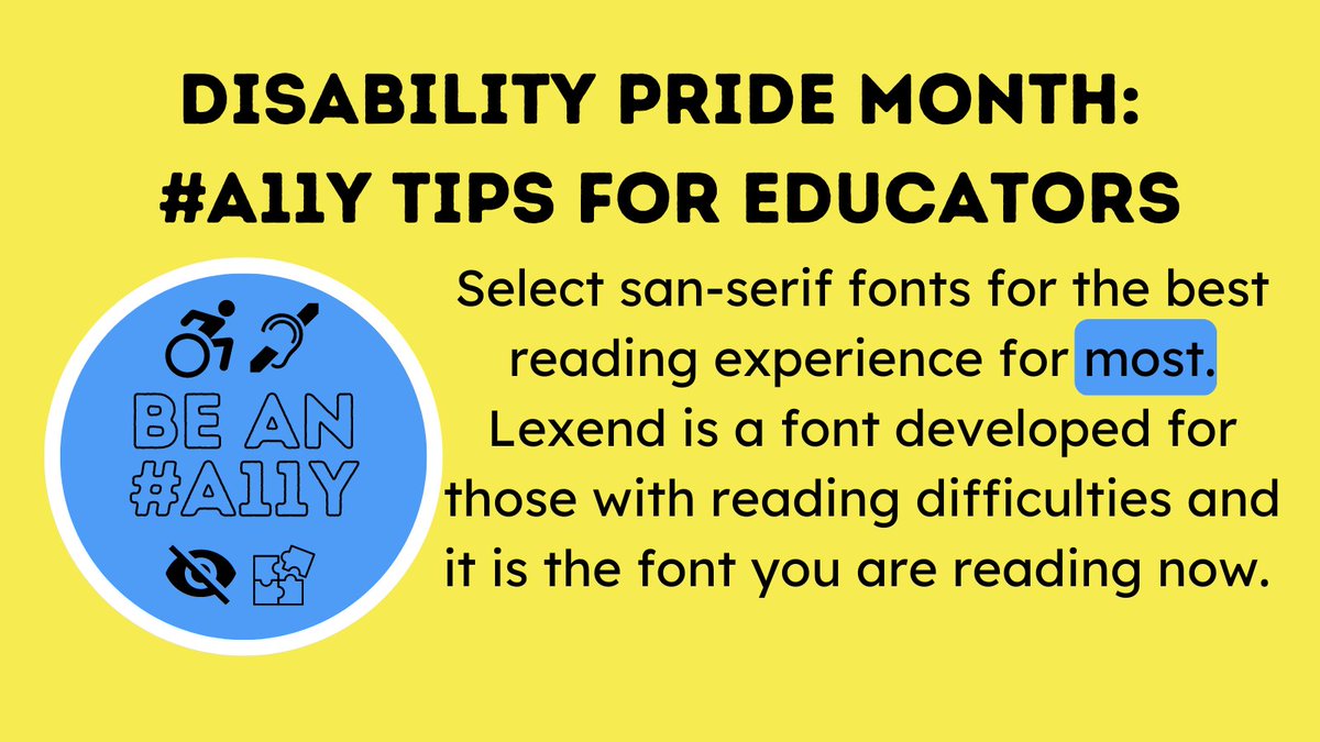 KatieF's tweet image. #DisabilityPrideMonth #A11y Tips for Educators: Check out @LexendFonts for more on Lexend.