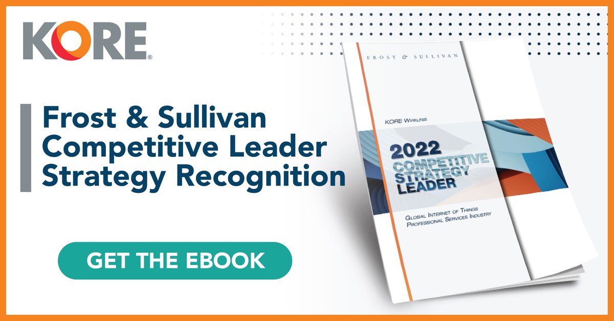 KORE_Wireless's tweet photo. Did you hear the news!? KORE has been recognized as a 2022 Competitive Strategy Leader in the global IoT Professional Services industry, conducted by Frost &amp; Sullivan. 
To learn more about this award, check out the eBook:
https://t.co/OPqgrDUN03 https://t.co/jynqPwHy6S