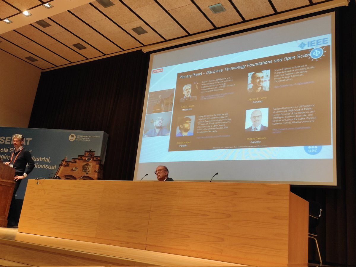 claudioardagna's tweet photo. Panel on "Discovery Technology Foundations and Open Science" is on its way. Join us in the plenary room @IeeeServices @edamiani064 @JohnRSmithMM https://t.co/VWOvv3Smd0