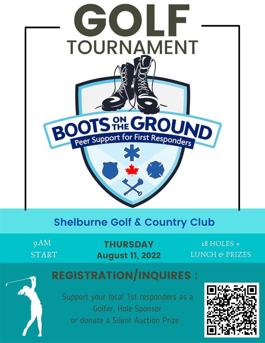 BootsOTGround's tweet photo. All friends and family are invited to join this ⁦fundraiser in support of @BootsOTGround⁩, and your local #FirstResponders. Join us at the Shelburne Golf &amp; Country Club on Thursday August 11.  Scan the QR code to register. https://t.co/T6iQ77UkdY