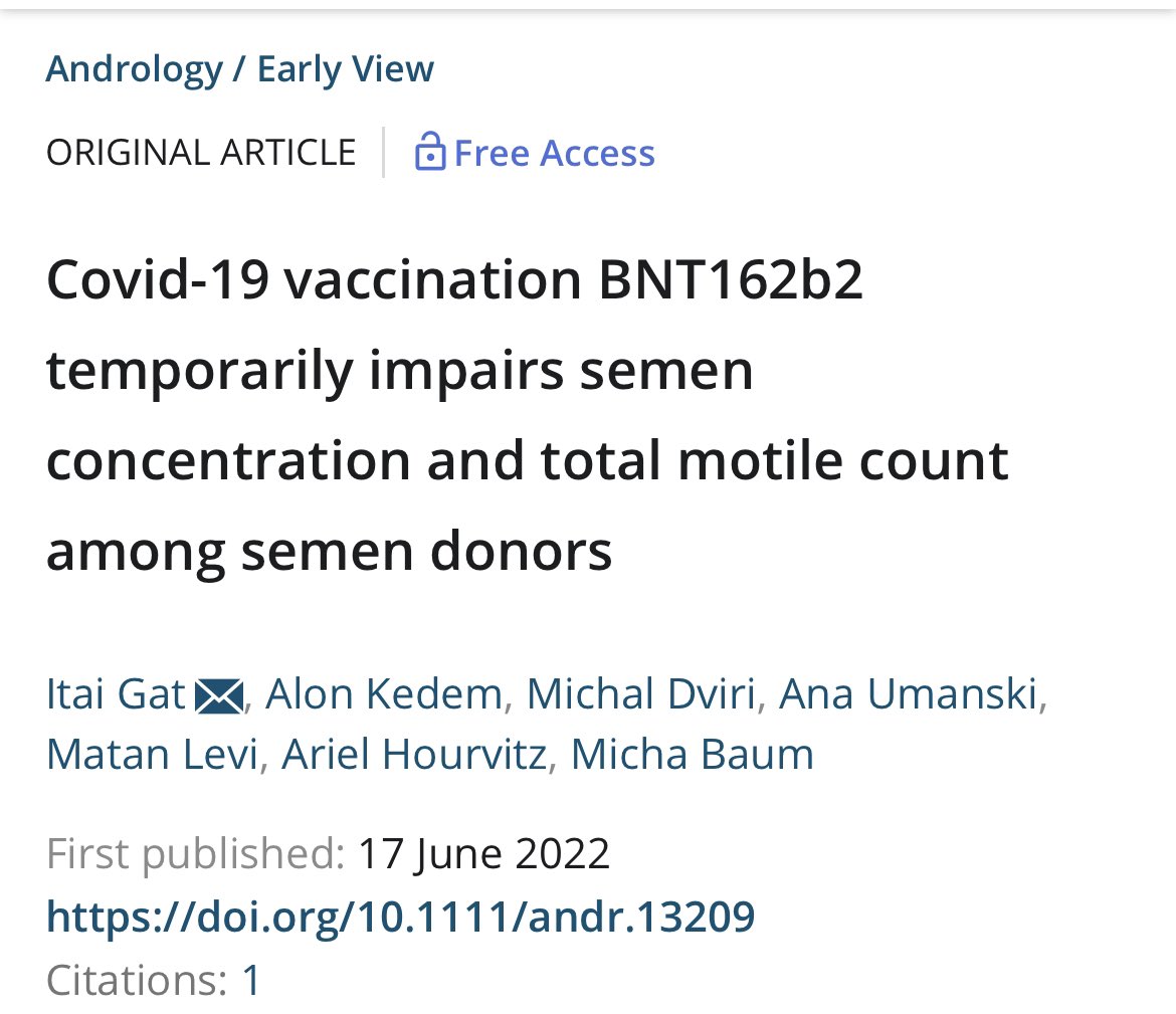 AlexBerenson's tweet photo. There WAS no evidence mRNA vaccines caused male fertility problems until a major peer-reviewed paper on Israeli sperm donors last month. (Note the date on the @CDCgov tweet: March 8, predating the June 17 study.)

There, fixed it for you, Twitter. Aren’t you glad to have me back? https://t.co/9JSA34R9dS