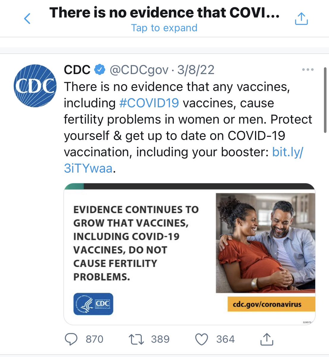 AlexBerenson's tweet photo. There WAS no evidence mRNA vaccines caused male fertility problems until a major peer-reviewed paper on Israeli sperm donors last month. (Note the date on the @CDCgov tweet: March 8, predating the June 17 study.)

There, fixed it for you, Twitter. Aren’t you glad to have me back? https://t.co/9JSA34R9dS