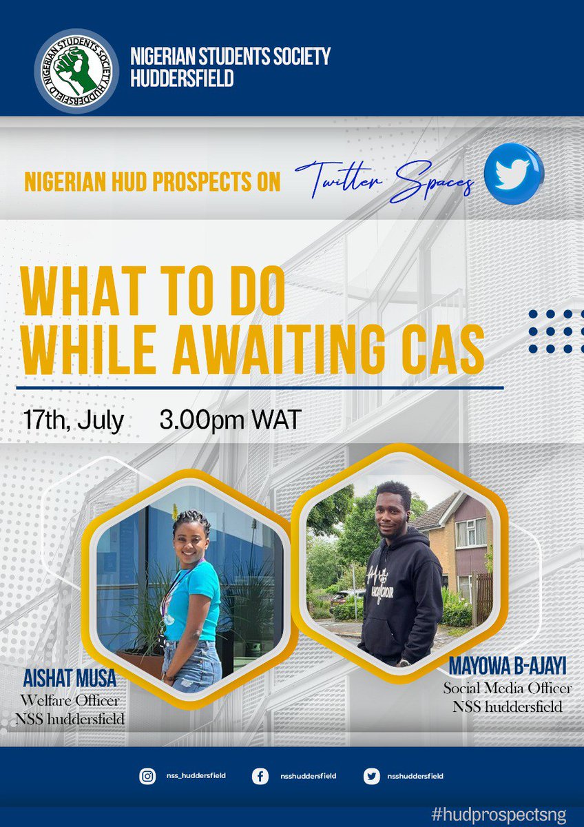 Are you a prospective UniHud student?

Then join this session via our Twitter space
#hudprospectsng
#HUDDERSFIELD #nsshuddersfield

x.com/i/spaces/1MYxN…