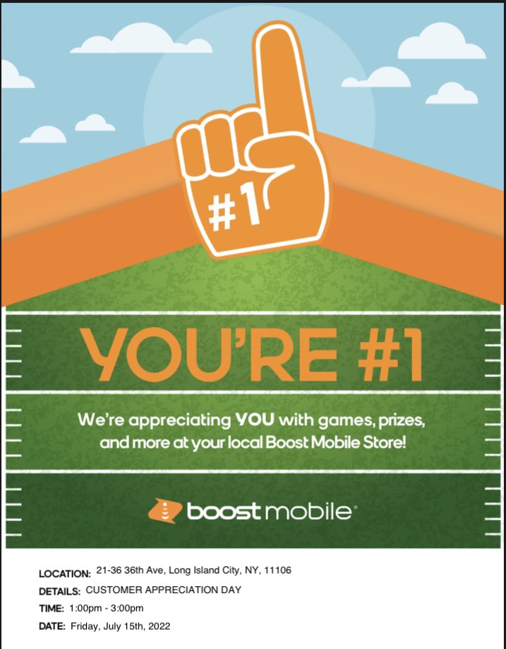 RobBoost_Queens's tweet image. Boost is throwing a Customer Appreciation Event this Fri., 7/15~ 1:00 pm - 3:00pm @ 21-16 36th, Long Island City, NY. Check out our great phone promotions &amp;amp; plans. Ask us how you can grab free mobile service with ACP! 😎, 3 months Free on US on the fastest Boost Network.