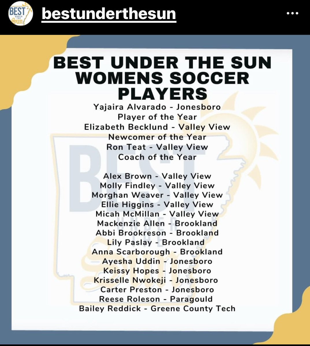 rcrotts1025's tweet photo. Check out those Jonesboro Lady Hurricane soccer players named Best Under The Sun! Big congrats to Yahaira Alvarado for being recognized as Player of the Year! Congrats, Ladies! #otr @canescr @JPS_Athletics_ https://t.co/T5TmAJmgV1
