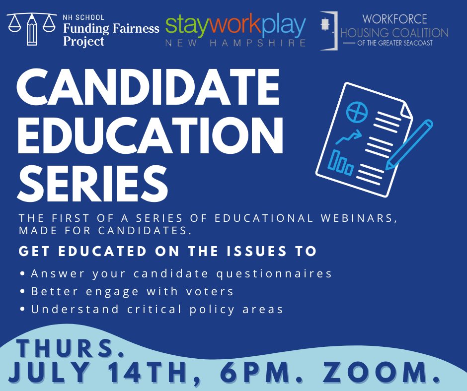Are you running for office this year? Do you want to learn more about housing, school funding, and issues motivating young professionals?

Join <a href="/fairfundingnh/">NH School Funding Fairness Project</a>, <a href="/StayWorkPlay/">Stay Work Play NH</a>, and us for a policy webinar this Thursday at 6pm!

Register here: secure.everyaction.com/ts_tMKNhEEW-1l… #NHPolitics