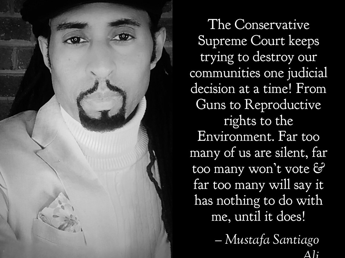 EJinAction's tweet photo. The Conservative #SupremeCourt keeps trying to destroy our communities one judicial decision at a time! From Guns to Reproductive rights to the Environment. Far too many of us are silent, far too many won’t vote &amp; far too many will say it has nothing to do with me, until it does! https://t.co/tzu3Ts7nrh