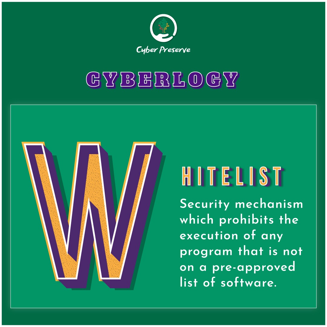 Letter of the week 'W'

Follow us for more such updates.

#cyberterminology #cyberlearning #CyberlogyTuesday #whitelist #preapproved #cybersecurity #womenincybersecurity #bbwic #cyberpreserve