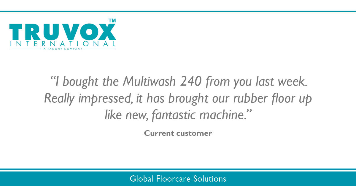 TruvoxInt's tweet photo. A lovely review on the Multiwash II! Find out more about our scrubber dryer range here: https://t.co/JxYq5phZhq #trureview #commercialcleaning #multiwash https://t.co/gOA3OkJZHt