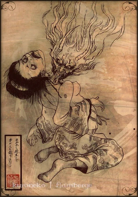 いつもの自分の作風から見ると、かなり大味なのですが、ラフの時点から嫌な気持ち悪さがストレートに出ていて、描いてから数年間は自分でも観るのが嫌な絵でした。仕事で描いた絵だったので(お蔵入り)既に手元にはありません。 
