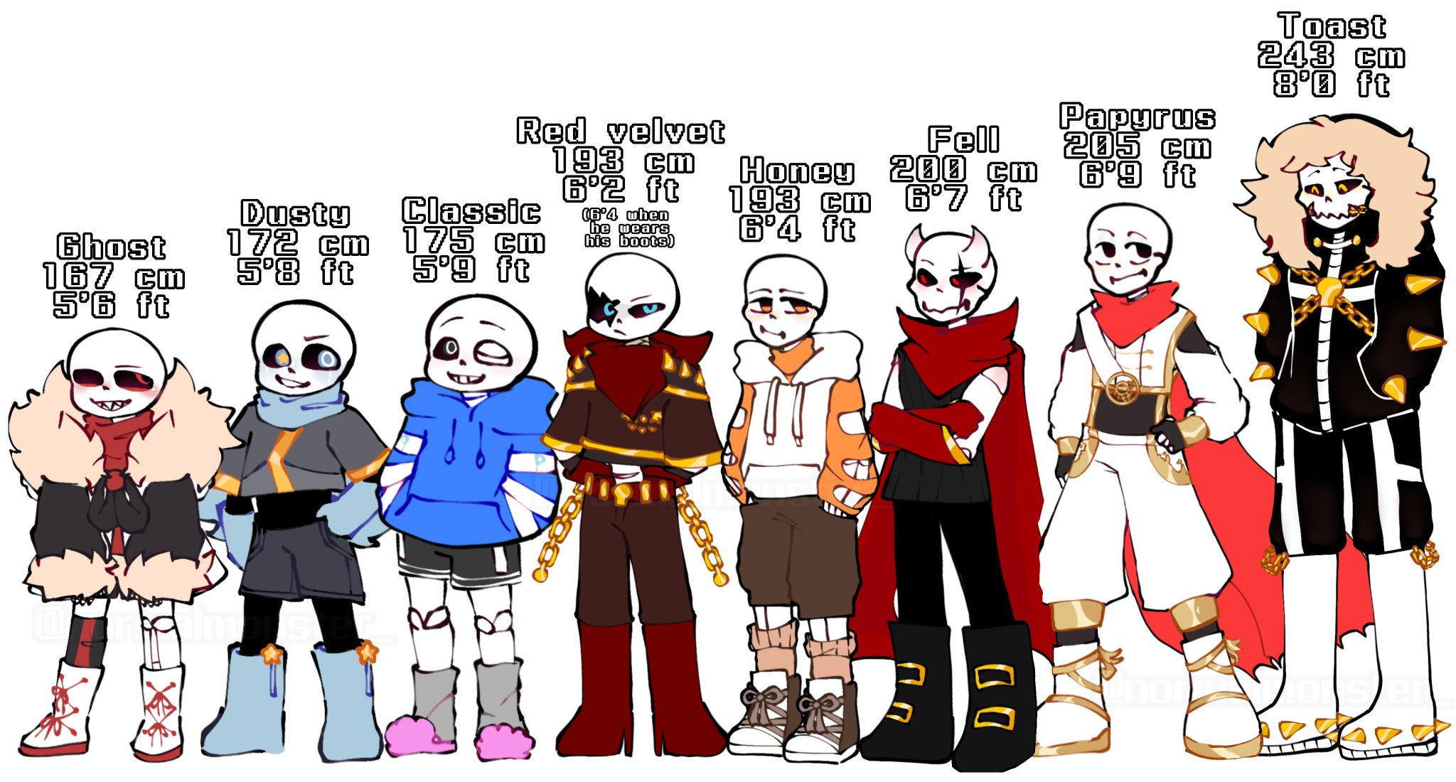 normalmonster_ on X: Finally made a height chart for my kiddos >:] They're  basically yassified and more traumatized ver of their og AUs 🏌️ #undertale  #sansau #sans #art #undertaleaus #underfell #underswap #myversion #