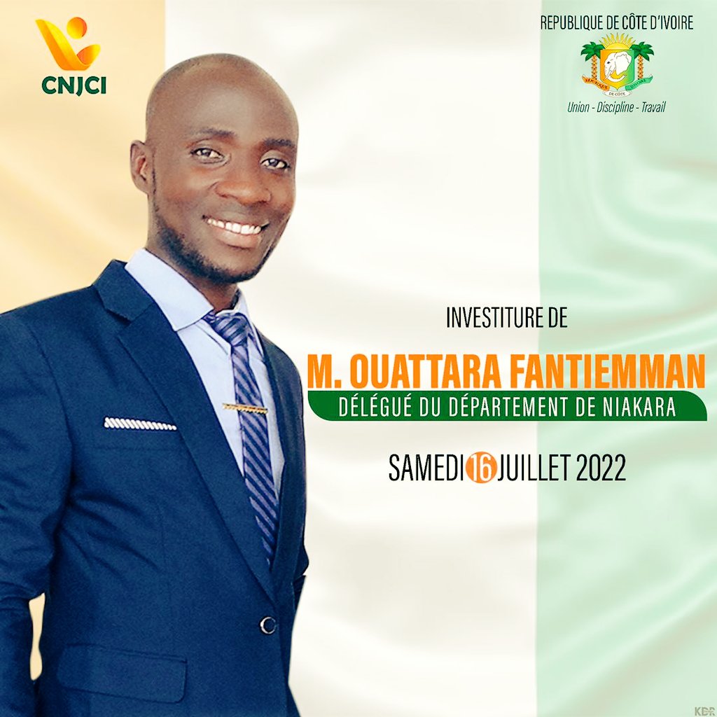 OFantiemman's tweet photo. Je vous invite ce samedi 16 Juillet à Niakara à partir de 08h pour la cérémonie de mon investiture en tant que Délégué du département de Niakara du Conseil National des Jeunes de Côte d'Ivoire (CNJCI). https://t.co/hkp8zm0J0G
