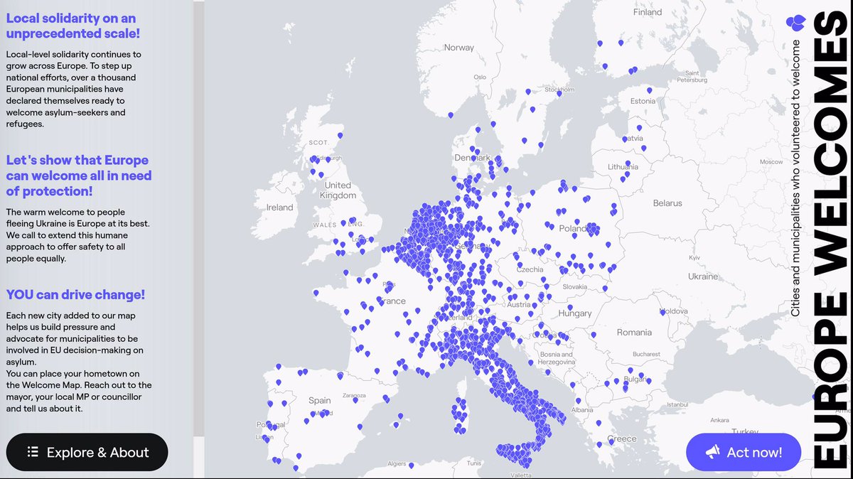 d_boeselager's tweet photo. So happy that we were able to put all these great cities &amp; communes that pledged to welcome refugees on one map!!! +200 since the last update!

These cities show we can be a welcoming continent. I hope our governments will follow suit!

https://t.co/iWk8zuDkij 🤗 https://t.co/og5dVM8SBp