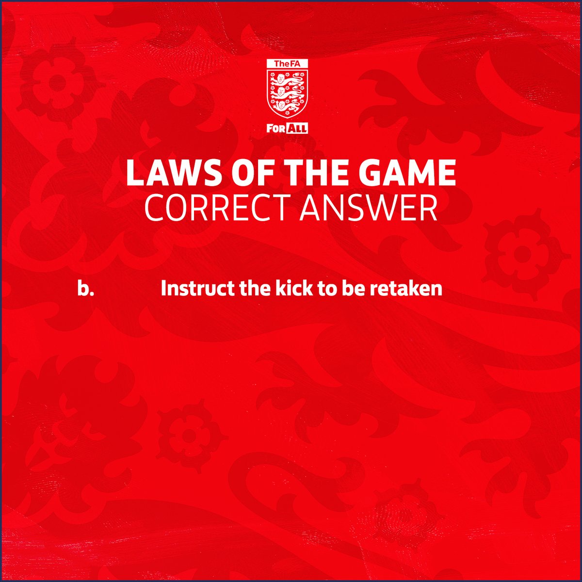 The correct answer is B!

Well done to everyone who gave the correct answer. 👏

Keep your eyes out for more #LawsOfTheGame questions in future! 👀