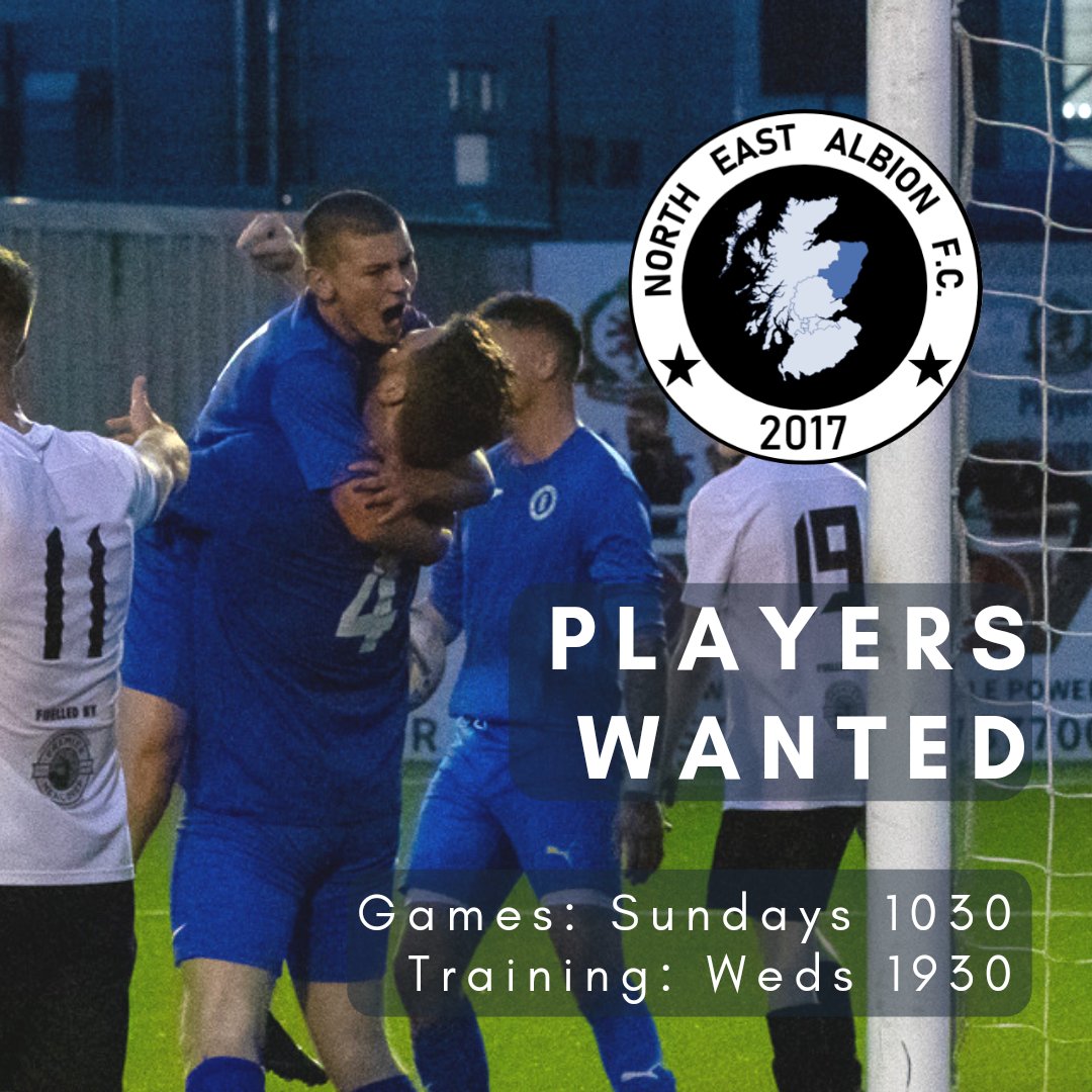 NEA FC are recruiting experienced amateur footballers to join our squad for the upcoming season.

Season 2021/22
4th League
Semi final Aberdeen Cup
Final Aberdeen Cup

DM the page for more info