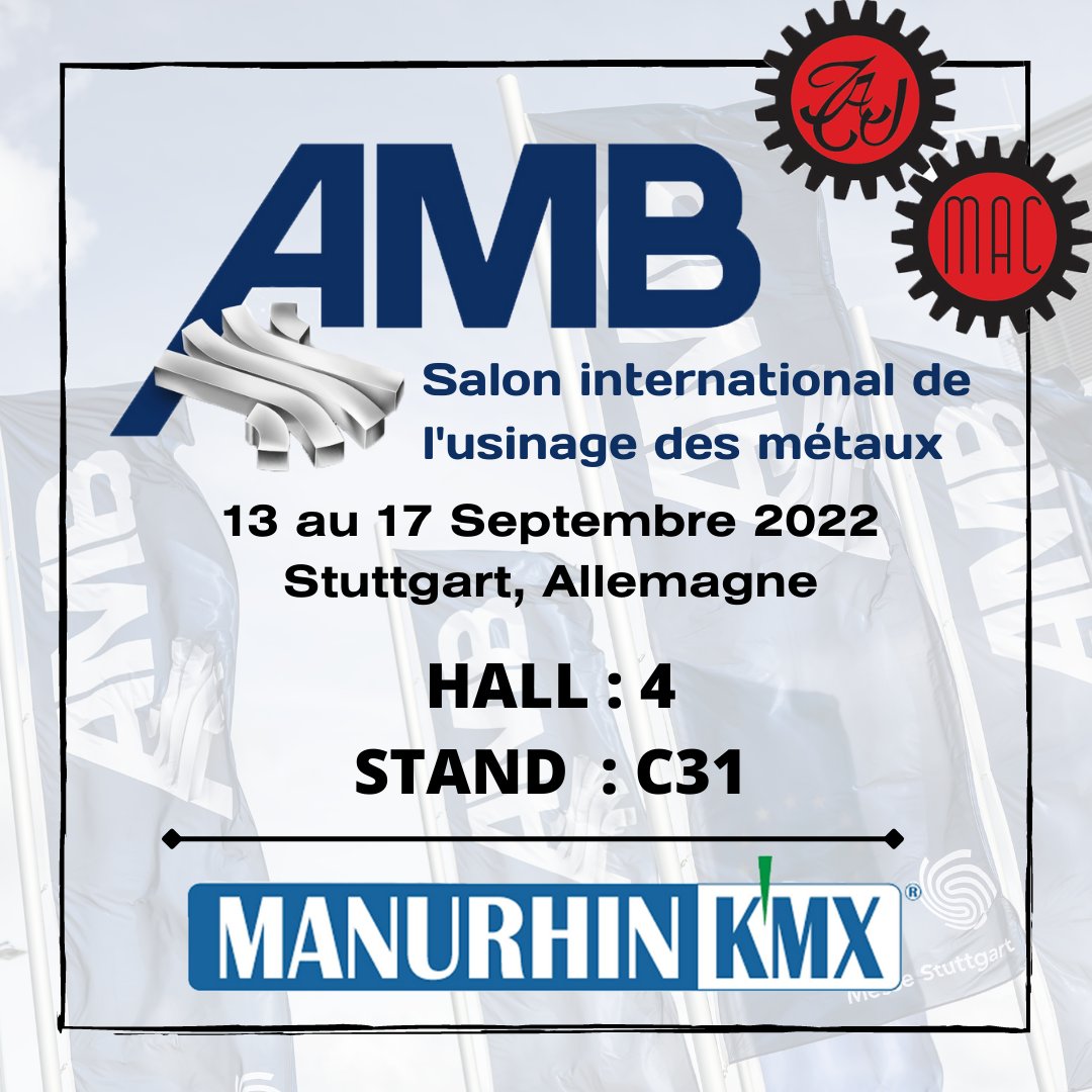 📆 MANURHIN K'MX will be on AMB exhibition in Stuttgart, Germany from 13 to 17 September 2022.
Come and visit us !

#amb #ambexhibition #tajmac #industry #tradeshow #machining #machinetools #machineoutil #multispindle #multispindlelathe #lathe #metalworking #cnctool #cncmachining