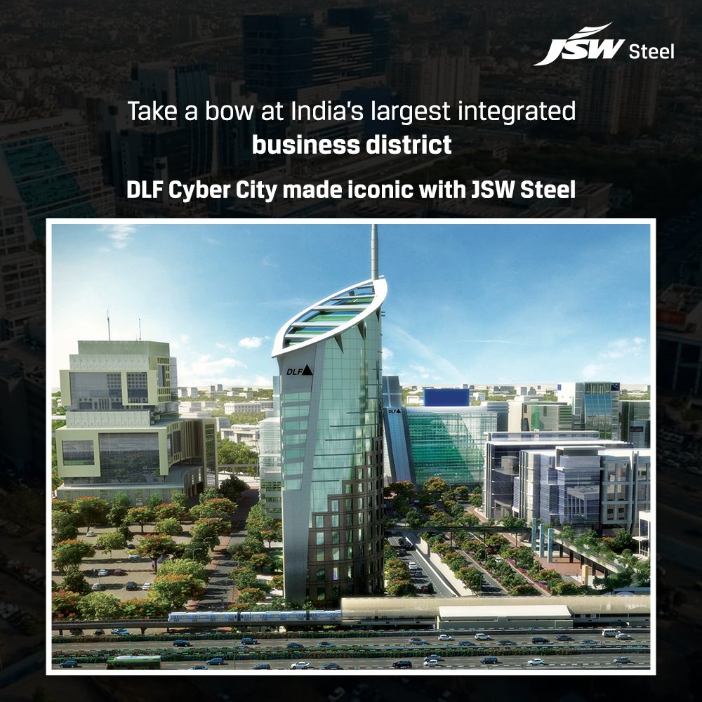 jswsteel's tweet photo. DLF Cyber City at Gurugram offers a modern workspace to homegrown and global companies making it a top destination for many of the top Fortune 500 companies. TMT bars for this whole project was supplied by JSW Steel for this project.
#JSWSteel #IconicProject https://t.co/hULGF3hlYF