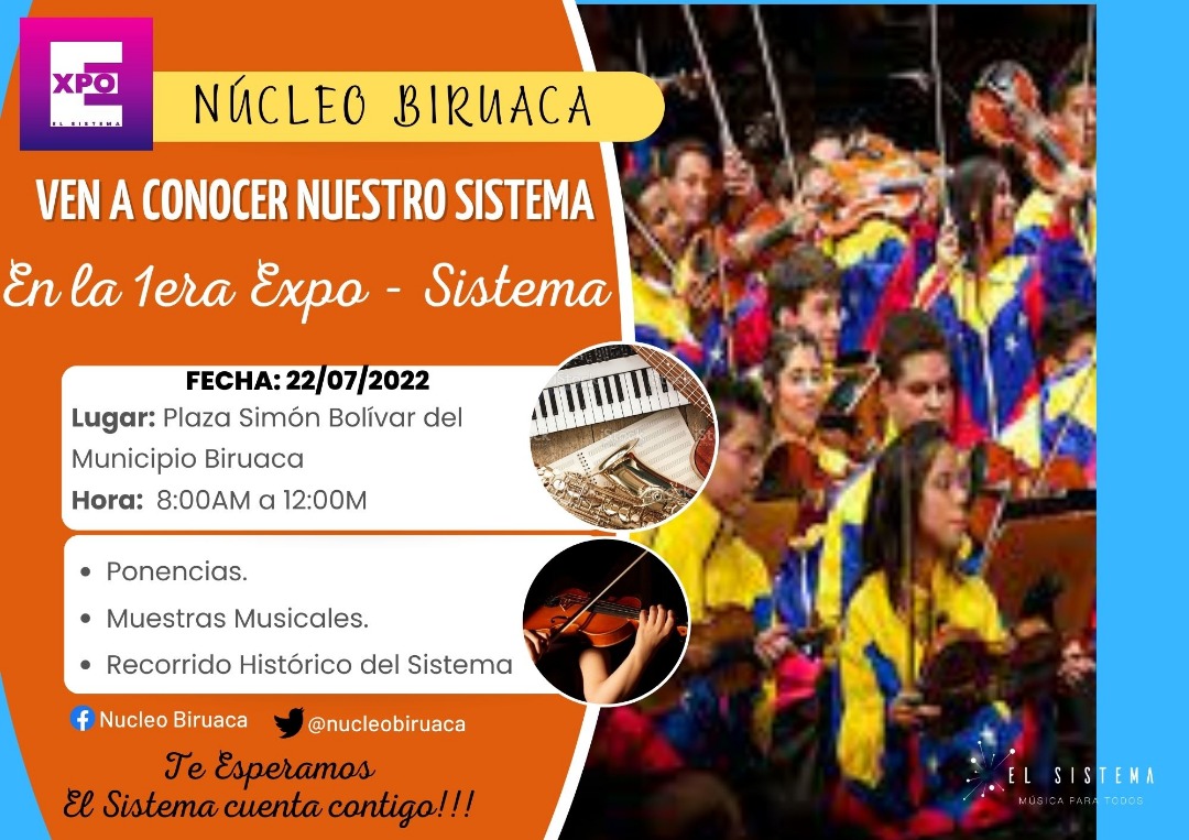 #ExpoSistema2022 <a href="/nucleobiruaca/">NÚCLEO BIRUACA</a> <a href="/elsistemaapure/">El Sistema Apure</a> <a href="/elsistema/">El Sistema</a> Viernes 22/07/2022 a partir de las 08:00am en la Plaza Simón Bolívar de Biruaca.