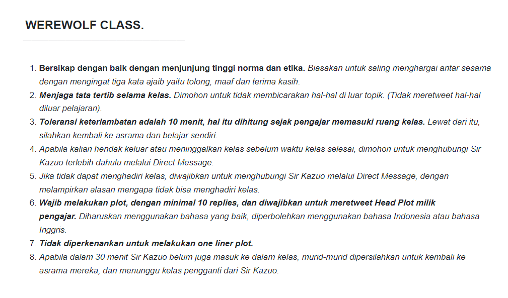 HauntCastle's tweet photo. MstrKazuo's Class Rules. https://t.co/XJVF1urqtv