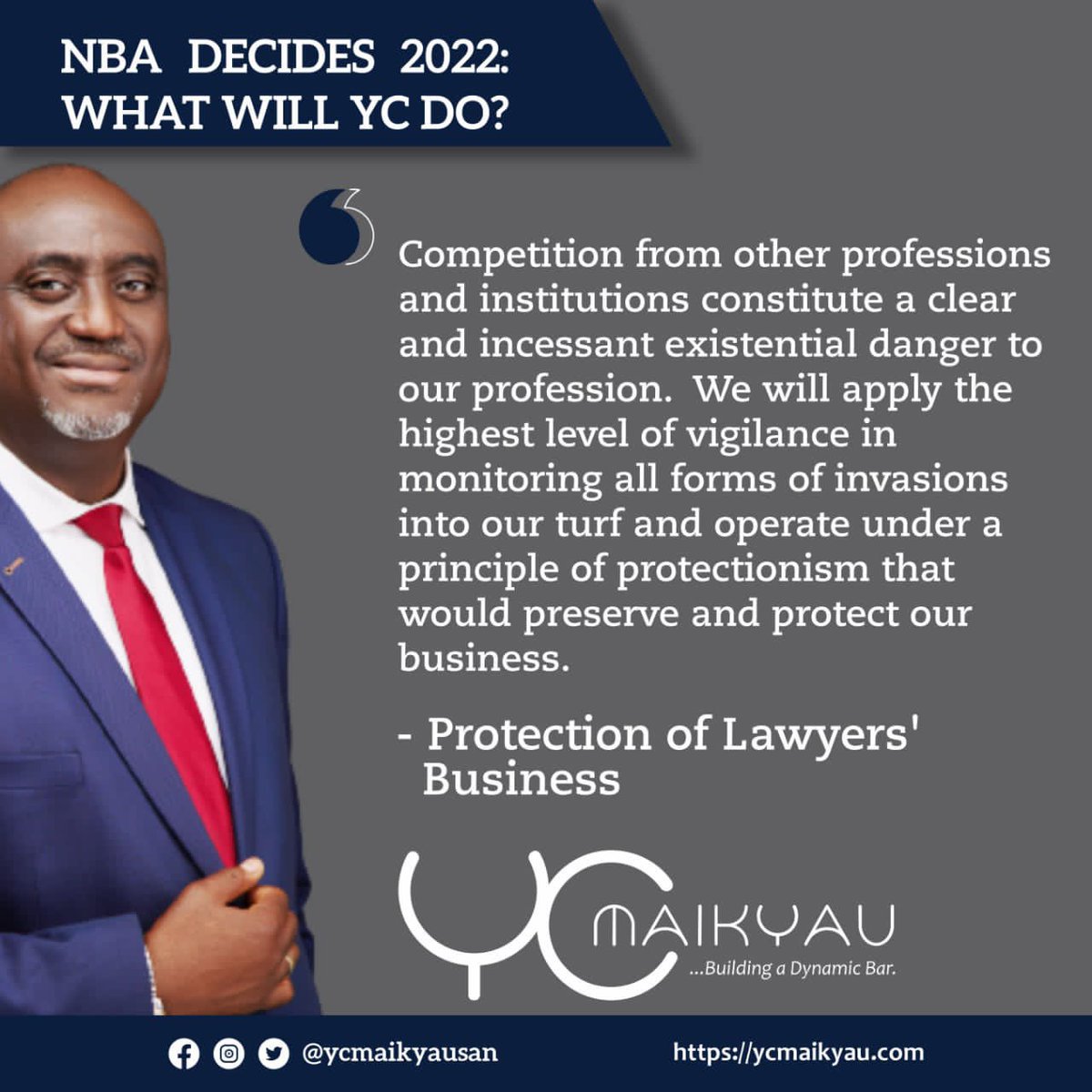 YCMaikyauSAN's tweet photo. We aim to improve NBA welfare policies, protect Lawyers’ business as well as establish NBA Employment Bureau that will assist in seeking job placements for our colleagues. #nbadecides2022 #BuildingADynamicBar #YCfied https://t.co/uxtQa9t2V2