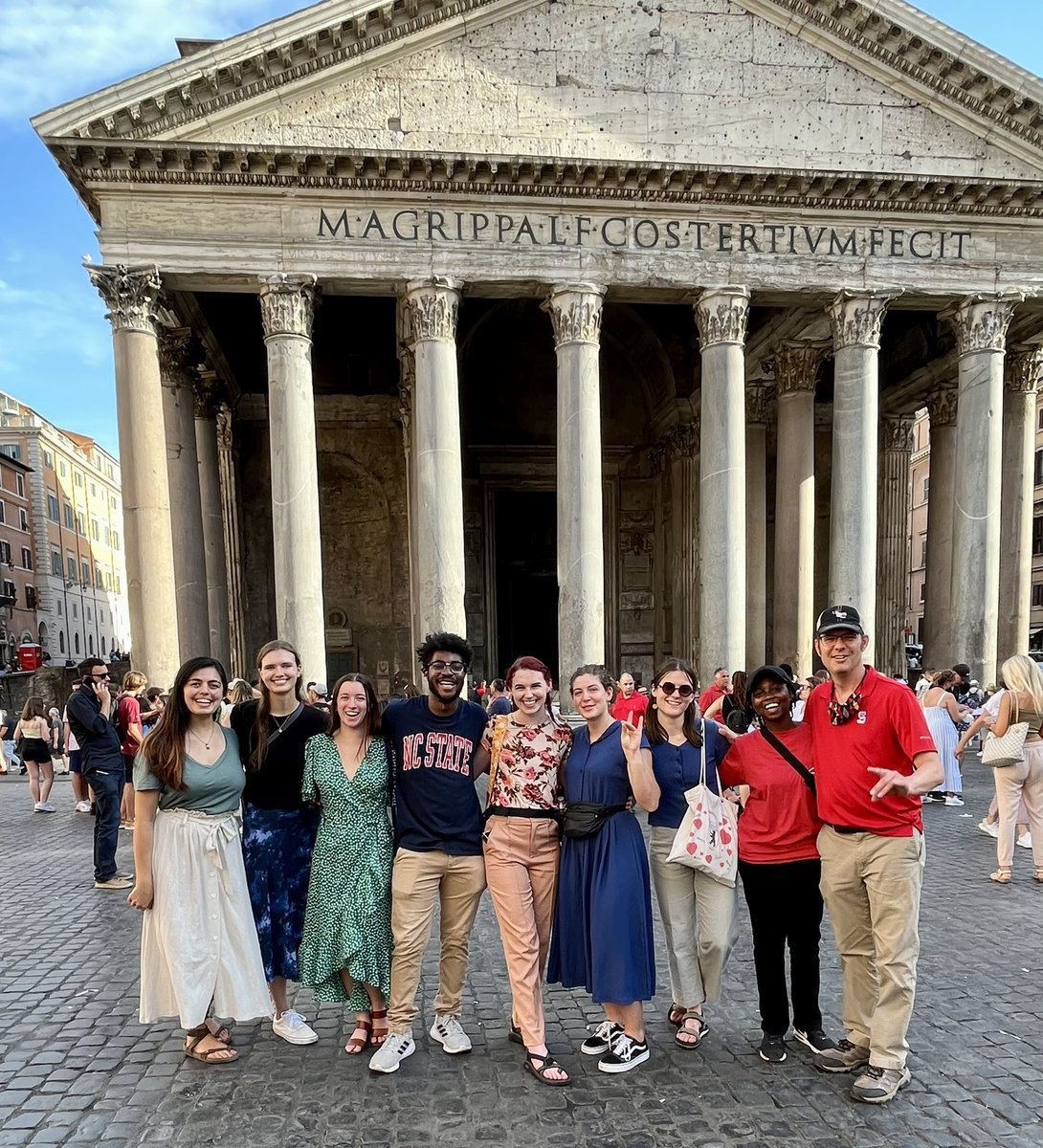 NCStateWilson's tweet photo. We β€οΈ seeing our #PackAbroad!
Morgan Mase, senior textile engineering student, and classmates are shown here at the Pantheon in Rome. They're learning about Roman aqueducts and water systems on the trip. @NCSUStudyAbroad https://t.co/arajMfZXJ0