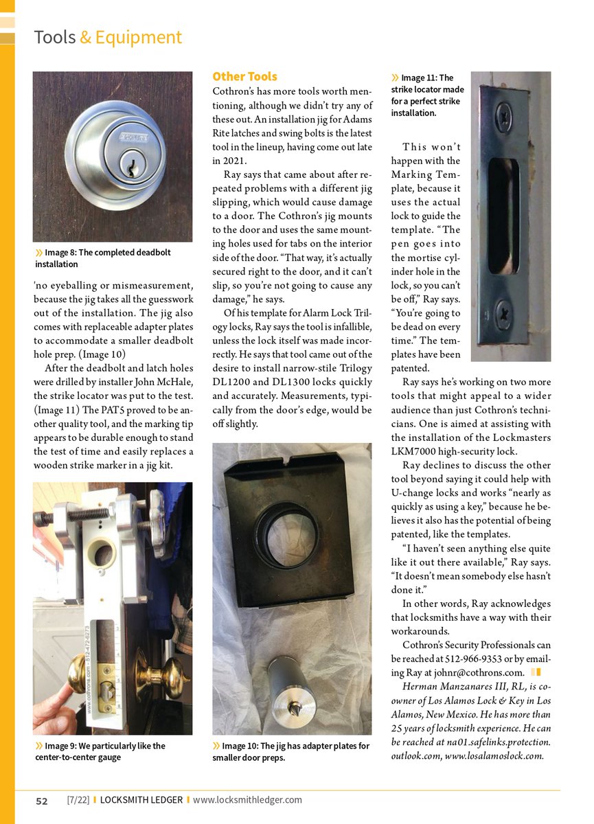 In the latest issue of @LocksmithLedger, Cothron's director of education, John Ray, discusses #lockinstallation & #lockouttools.
🔐
editions.mydigitalpublication.com/publication/?i…
🔐
#lockout #lockinstallationtools #locktools #locksmithtools #locksmithingtools #residentiallocksmith #commerciallocksmith