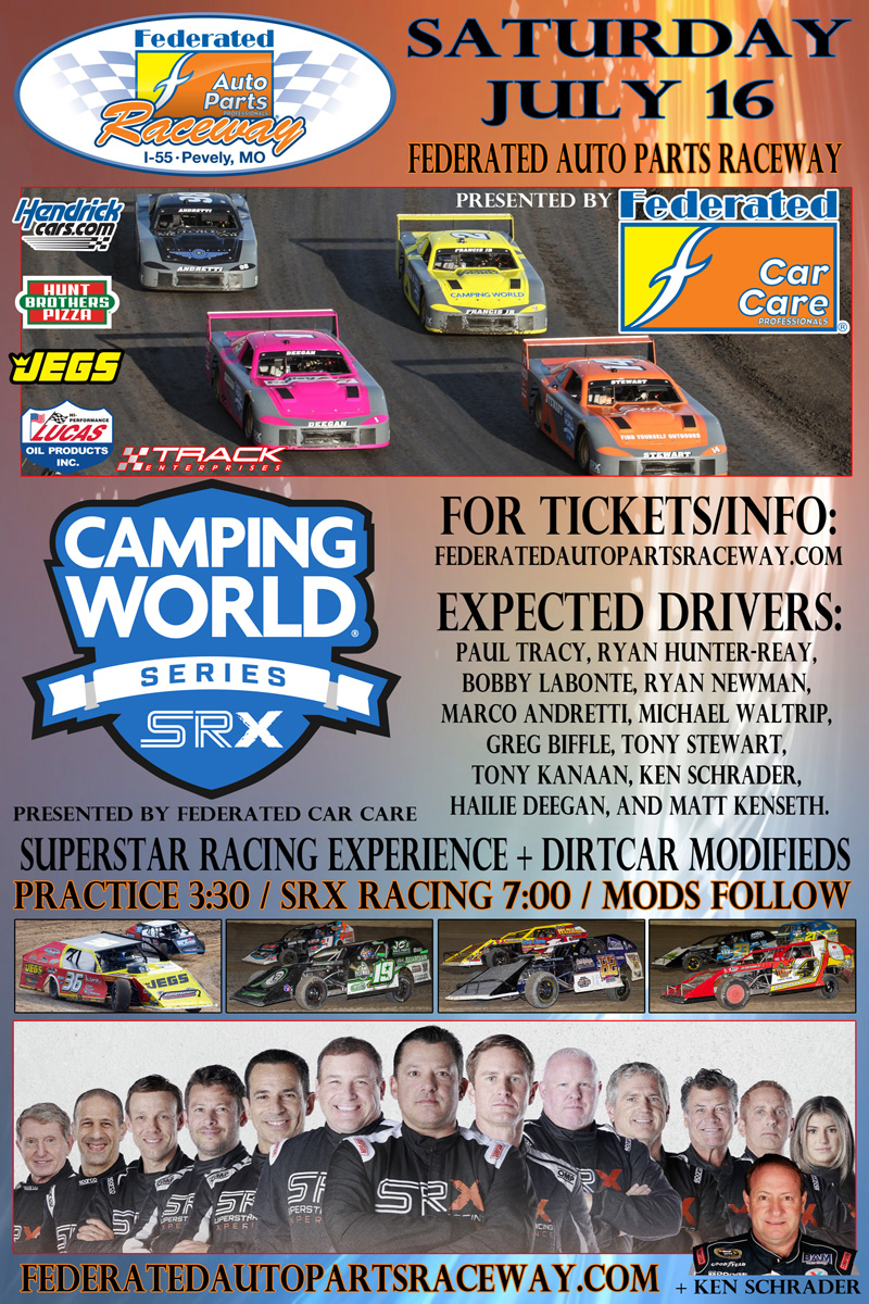 SRX Series coming this Saturday to Federated Auto Parts Raceway at I-55! Reserve your seats at bit.ly/3zAuRMb