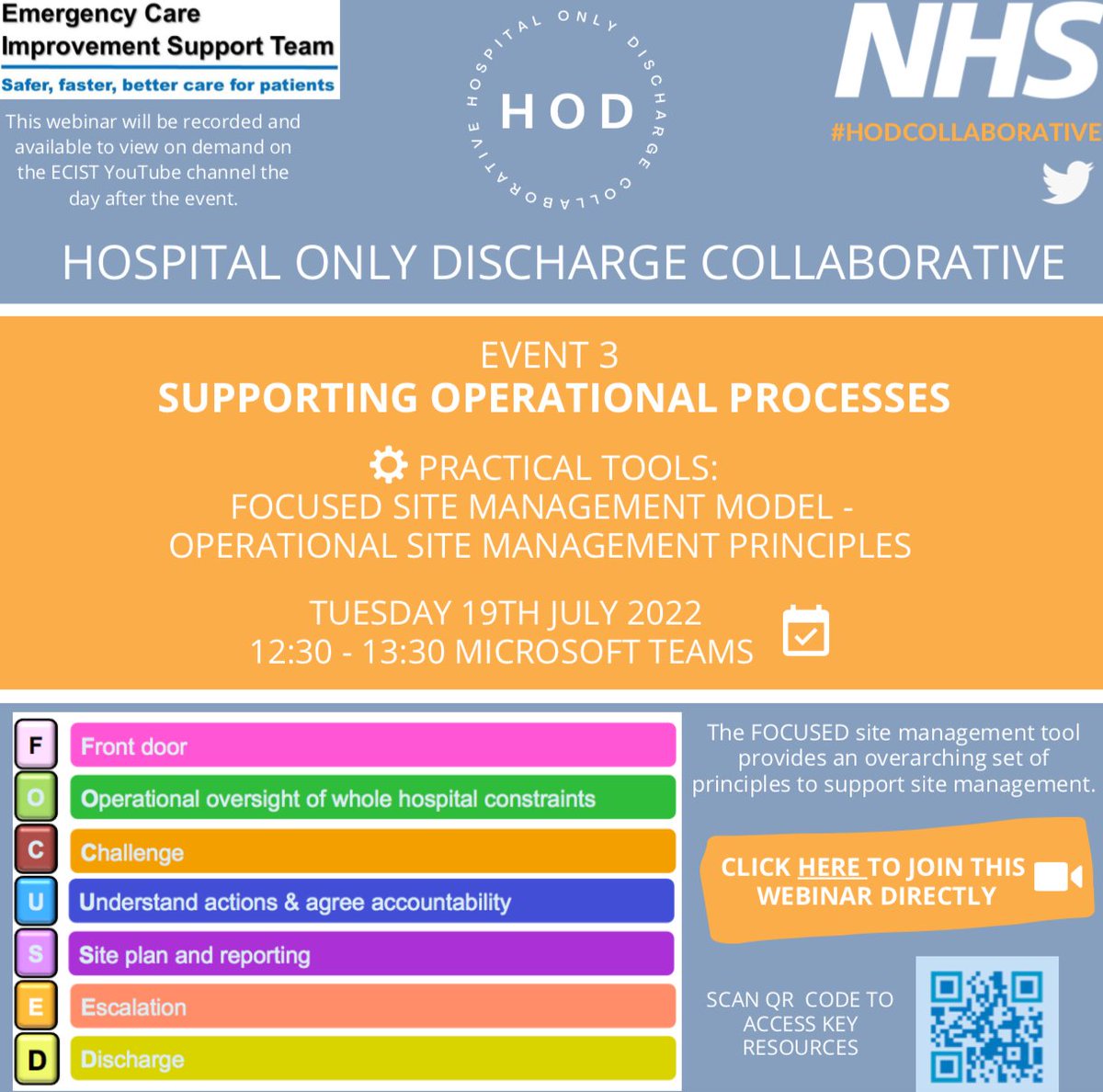 Elective & Emergency Care Improvement Support Team (@ecistnetwork) on Twitter photo Join <a href="/ryanannie74/">Annie Prime</a> @HKrysinski & <a href="/ErikaMcGinnes/">Erika McGinnes</a> 
 for our next webinar in the series, looking at the FOCUSED site management model.
Tuesday 19th July, 12:30
Download flyer and Teams link here
future.nhs.uk/ECISTnetwork/v… Join <a href="/ryanannie74/">Annie Prime</a> @HKrysinski & <a href="/ErikaMcGinnes/">Erika McGinnes</a> 
 for our next webinar in the series, looking at the FOCUSED site management model.
Tuesday 19th July, 12:30
Download flyer and Teams link here
future.nhs.uk/ECISTnetwork/v…