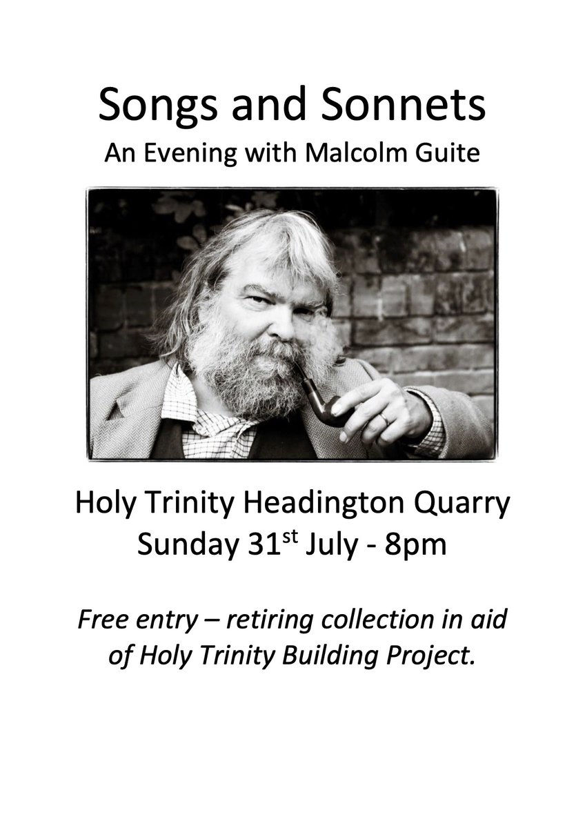 We are delighted that <a href="/malcolmguite/">Malcolm Guite</a> is coming to Holy Trinity on Sunday 31st July for an evening of 'Songs and Sonnets'. The event is offered as a fundraiser for our church building project – please do come along, and share the poster wide and far!