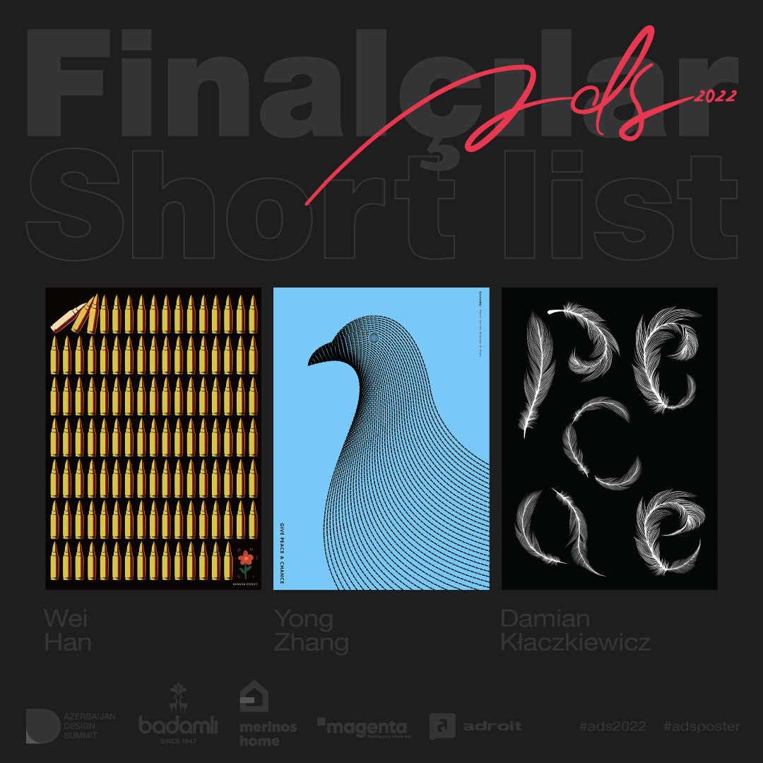 Azedesignsummit's tweet photo. Tipoqrafika və sülh beynəlxalq poster yarışmasının finalçıları artıq bəllidir. 500 ədədə yaxın poster dizaynı arasından seçilmiş finalçıları sizlərlə bölüşürük. 

Ümumilikdə biri-birindən gözəl 48 poster seçildi. 3-ədəd qalibin adı final günü açıqlanacaq. https://t.co/LLRT5OnmbT