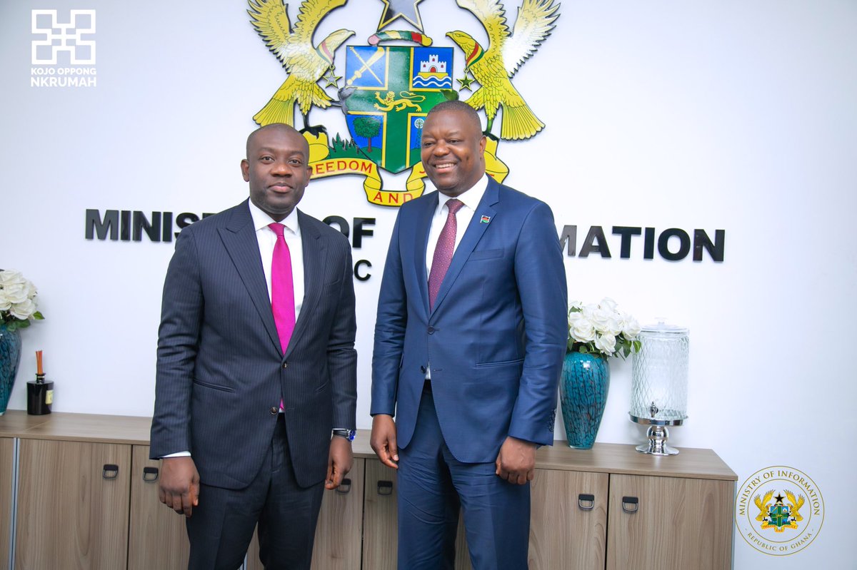 konkrumah's tweet photo. The Malawi Minister for Information, Hon. Gospel Kazako paid a courtesy call on me in Accra, Ghana while in the country for a working visit. 

Malawi and Ghana have agreed to share best practices on the implementation of access to information laws and digital migration. https://t.co/pe1YHzc1Ck
