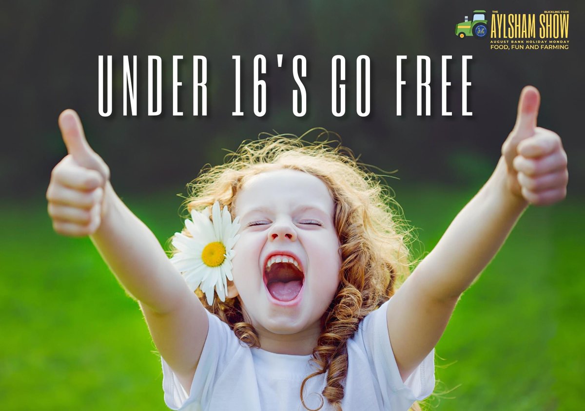 Did you know that under 16s get free entry to the show with an accompanying adult?. its now just seven weeks until show day, book your tickets via our website now theaylshamshow.co.uk