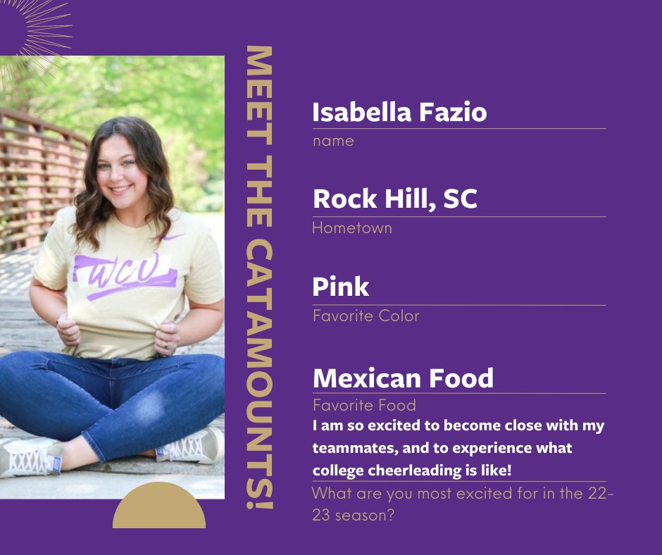 Today starts the introductions of our first-year team members!

Today's Meet the Catamounts is Bella!
