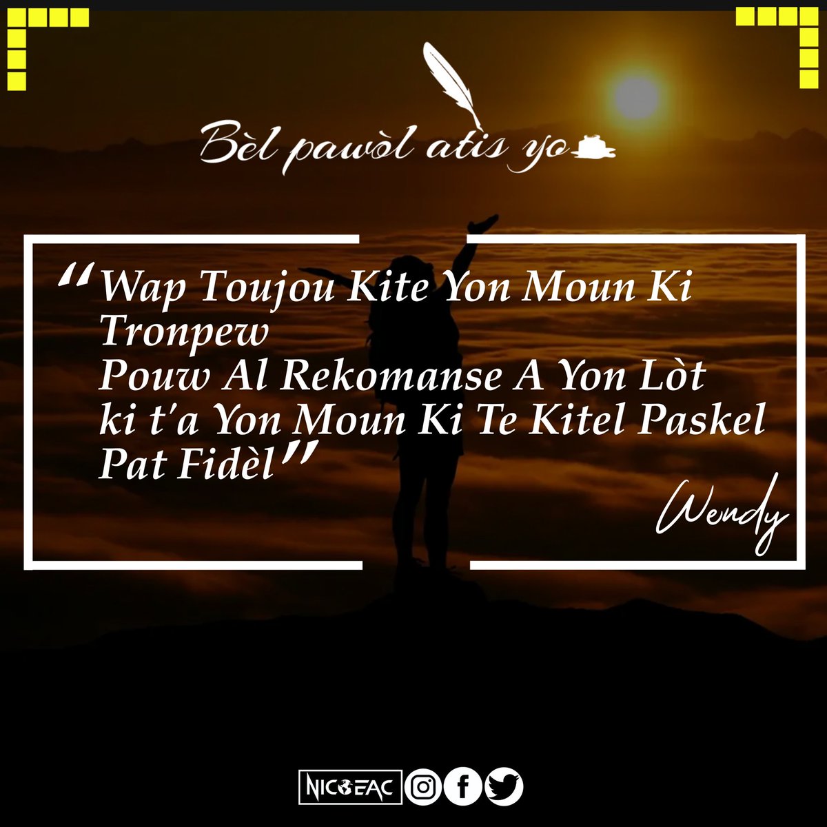 Vakabon_ayiti's tweet photo. Yon bèl pawòl @wendyyyytraka te pote pou nou nan Yon mizik ki titré M'aprann ft @JEFFPROSPER1 
#wendytraka #nicoeac #belpawolatisyo #jeffprosper https://t.co/PC4ZoGTR0G