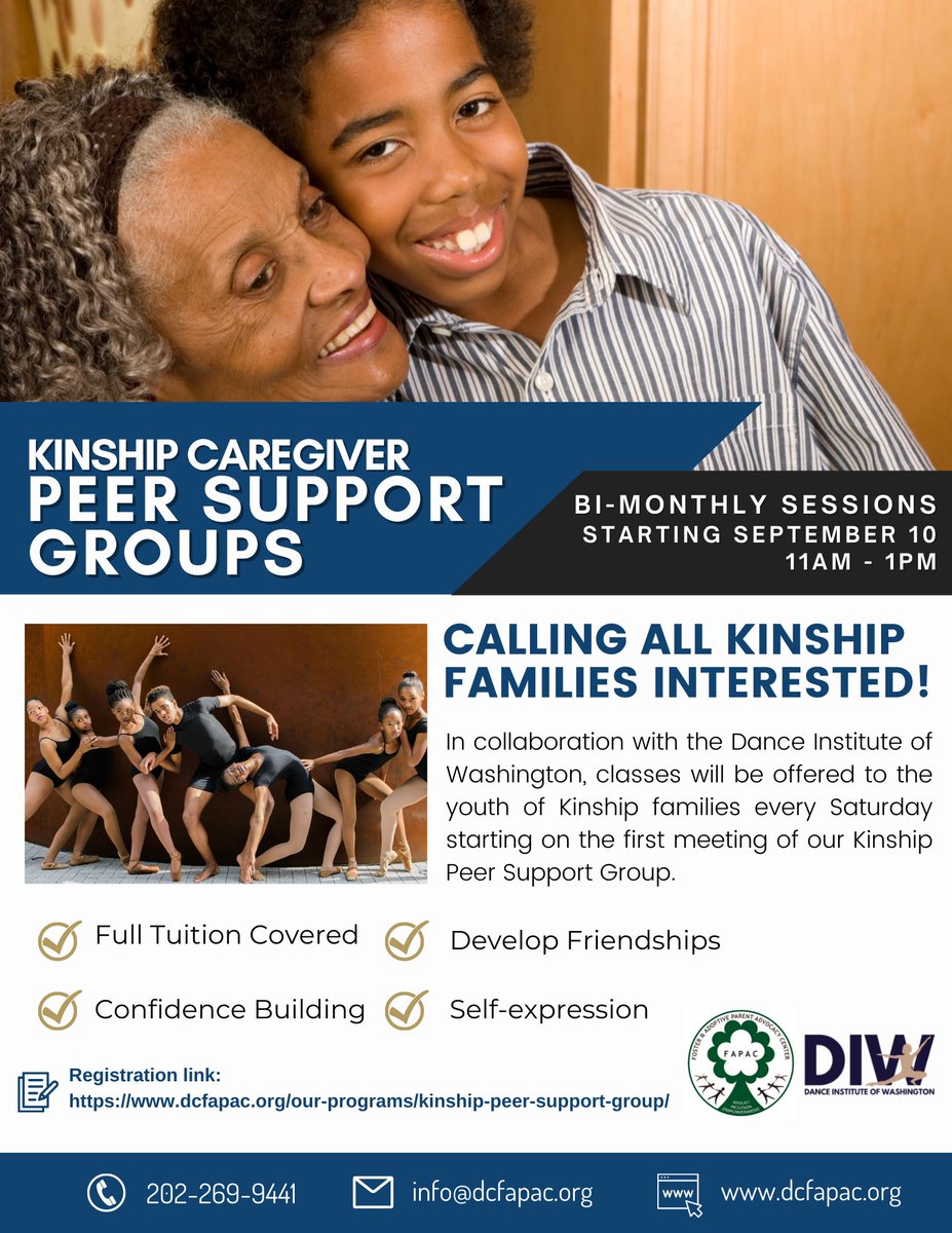 DCFAPAC's tweet photo. Kinship Peer Support Group is back! Starting Saturday, Sept. 10, 2022, from 11am to 1pm. Youth will participate in dance workshops, thanks to the @DIW_DC 
#dance #peersupportgroup #kinship

Register here: https://t.co/CgMJ6pBz3M https://t.co/ulJpXEoQAO