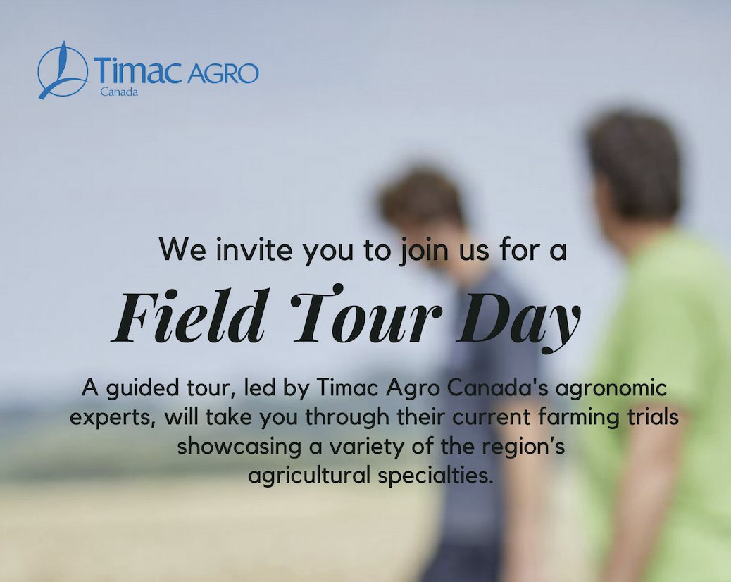 TimacAgroCanada's tweet image. You're invited to join us for a Field Tour Day on Wednesday, July 20th in Langham, SK during @AginMotion!

Our ATC's will guide you through their current farming trials and showcase a variety of the ag specialties. Please RSVP by July 15th 👉 Sylvia.okonofua@ca.timacagro.com