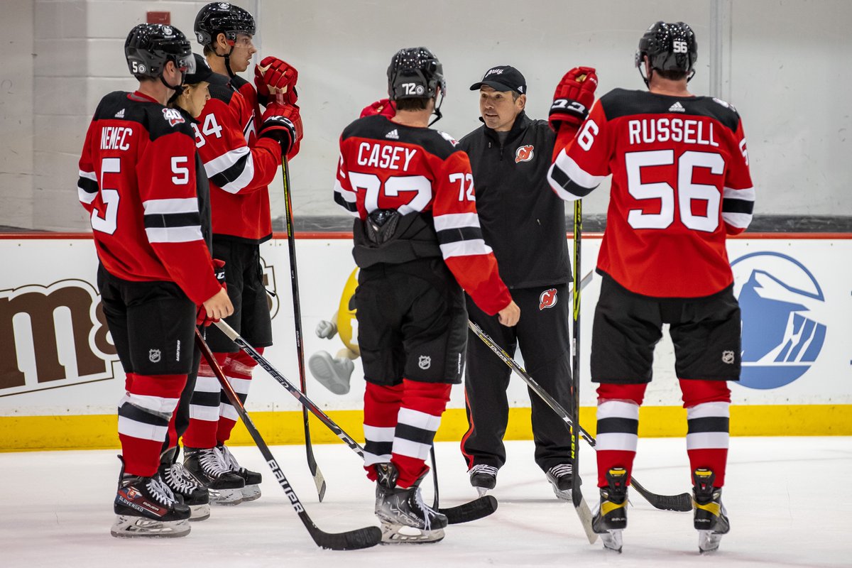 NJDevils's tweet photo. Seeing guys on the ice again just feels right. 

#NJDevils | @PlymouthRock https://t.co/qo10cY3XKv